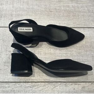 Steve Madden Womens Day Slingback block heel Pump Shoes, Black Suede